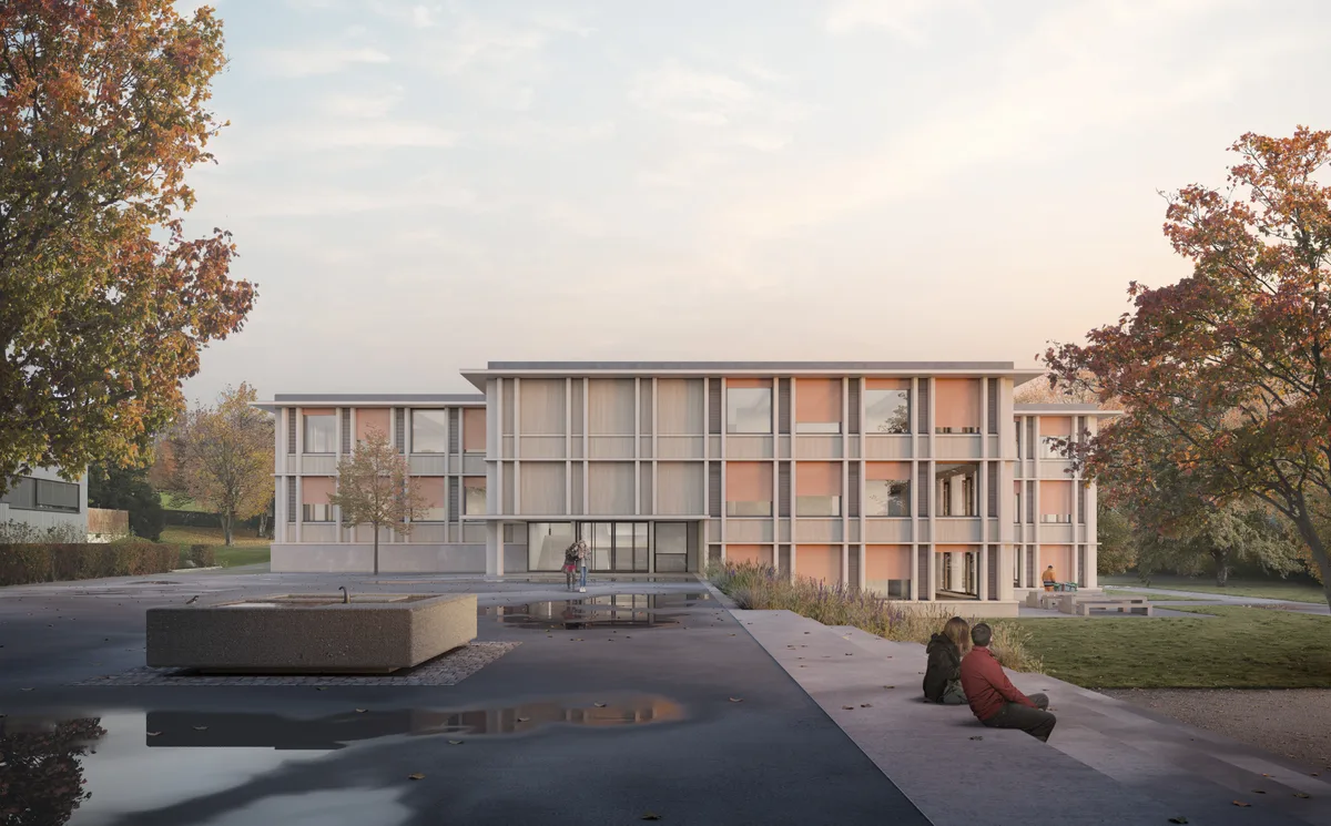 Visualisierung des geplanten Erweiterungsbaus in der Schulanlage Pfaffberg.